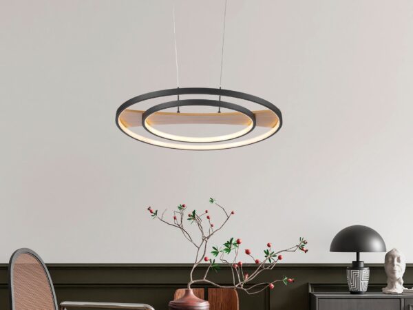 Chandelier Lamp Satin Black & Wood