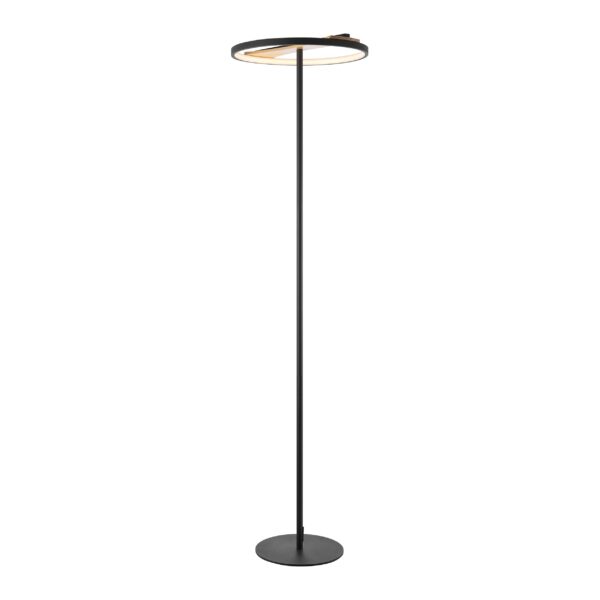 Floor Lamp Satin Black Iron & Wood