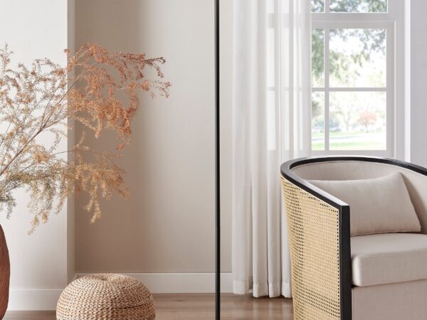 Floor Lamp Satin Black Iron & Wood