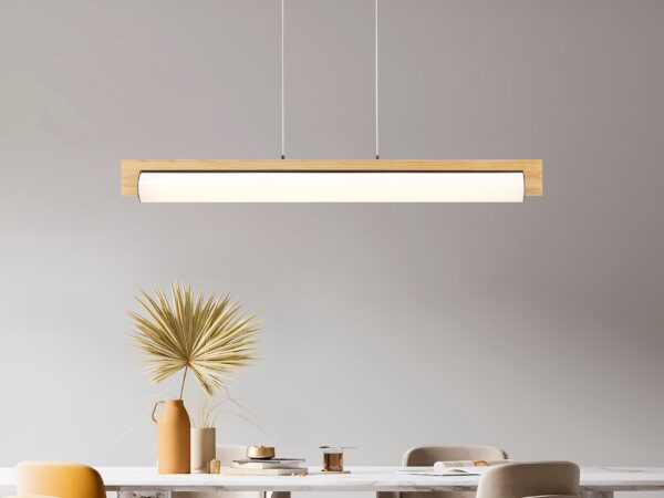 Chandelier Linear Satin Black & Wood