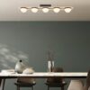 Flush Mount Chandelier Satin Black & Wood