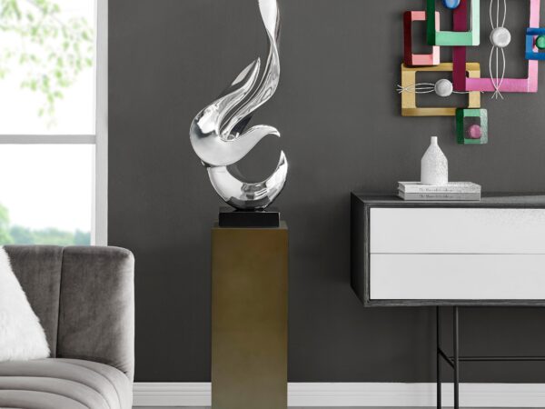 Flame 65" Tall Floor Sculpture // Chrome with Gray Stand