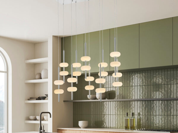 Double Spanish Alabaster Rectangular Chandelier // Chrome