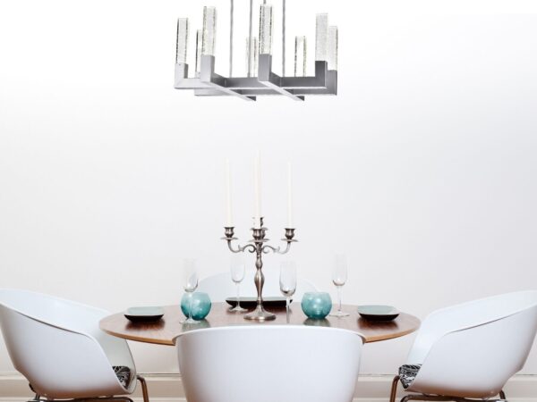 8 Light Square Crystal Dianyi LED Chandelier // Silver