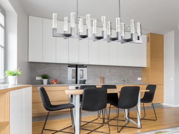 12 Light Rectangular Crystal Dianyi LED Chandelier // Silver