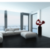 Abstract Mask 54" Tall Floor Sculpture // Metallic Red and Black Stand
