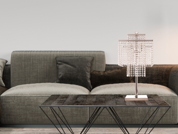 Square Crystal Double Crown Table Lamp // Chrome