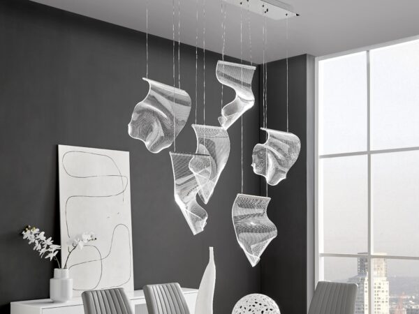 Acrylic Lace 6 Light Chandelier // Chrome