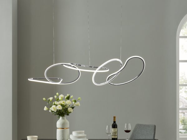 Seoul LED Hoops Rectangular Chandelier // Chrome