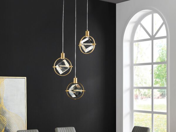 Hollywood Cube 3 Light Pendant // Gold