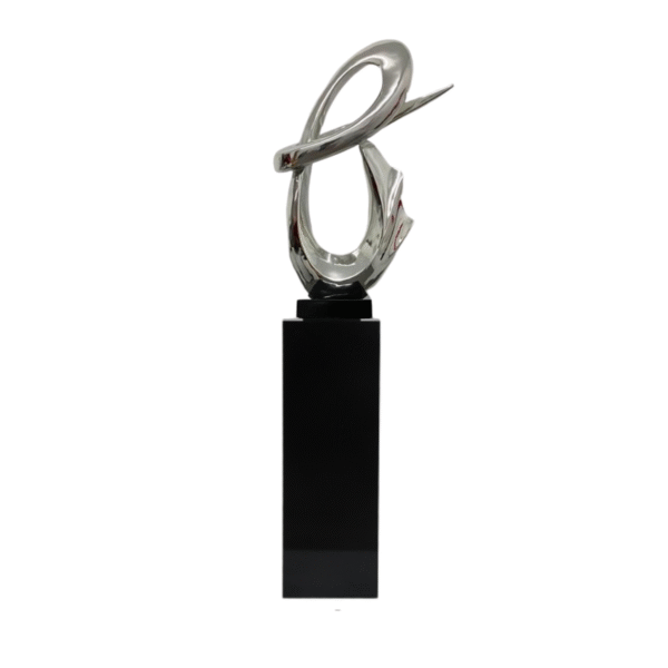 Fluid Abstract 59" Tall Floor Sculpture // Chrome with Black Stand