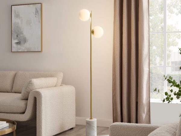 Anechdoche 2 Lights Floor Lamp // Gold and White