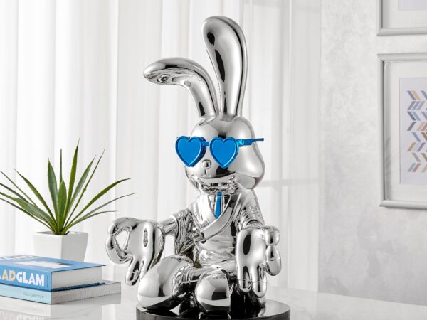 Sitting Rabbit with Blue Tie and Glasses