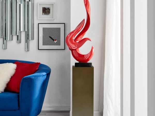 Red Flame Floor Sculpture With Gray Stand, 65" Tall