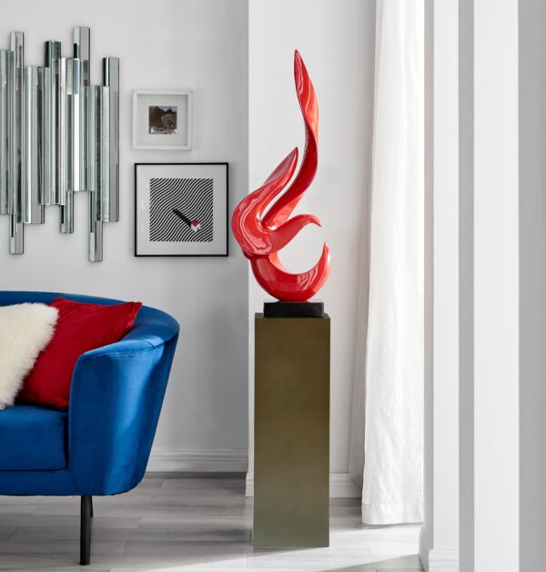 Red Flame Floor Sculpture With Gray Stand, 65" Tall