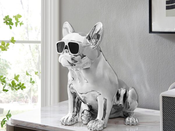 French Bulldog Sitting Sculpture // Chrome & Black