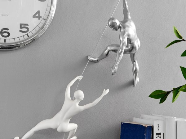 Climbing Couple Set of Two Wall Sculptures // Matte White and Chrome