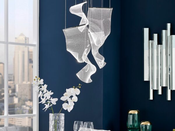 Acrylic Lace 5 Light Chandelier // Chrome