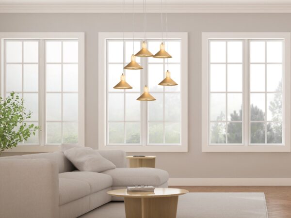Spanish Alabaster & Aluminum Six-Light Chandelier