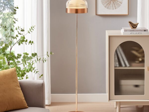 Iron and Champagne Glass Floor Lamp // Rose Gold