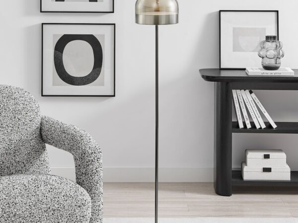 Iron and Smoky Glass Floor Lamp // Black