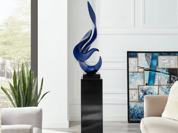 Flame 65" Tall Floor Sculpture // Blue with Black Stand