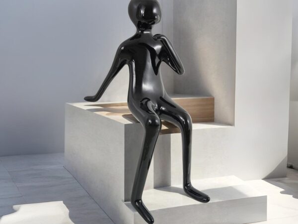 Urban Thinker? Glossy Black Resin Seated Figure Sculpture
