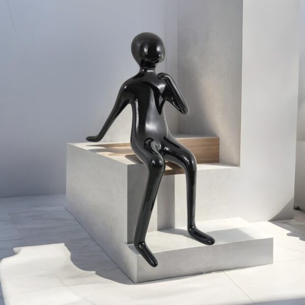Urban Thinker? Glossy Black Resin Seated Figure Sculpture