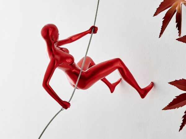 Climbing Woman 8" Wall Sculpture // Metallic Red