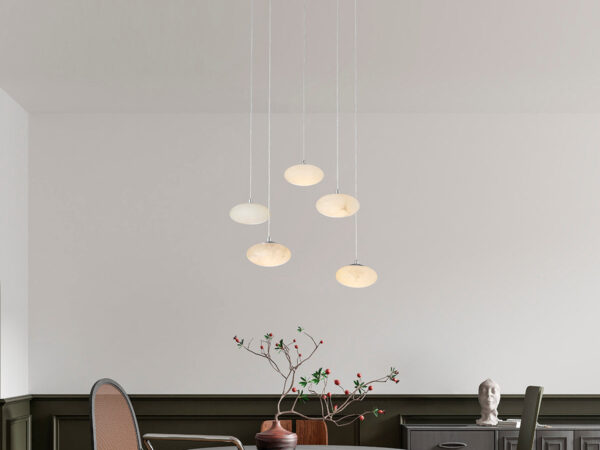 Spanish Alabaster Round Chandelier // Chrome