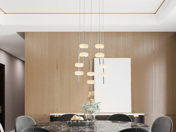 Spanish Alabaster Round Chandelier // Chrome