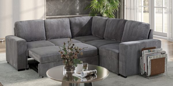 U2660 Grey Sectional With Pull Out
