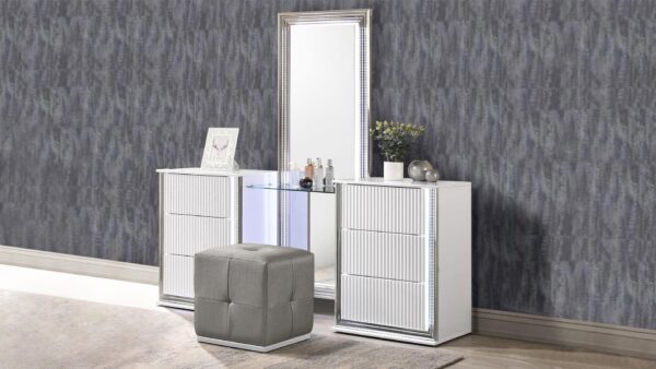 Aspen White Vanity W/ Floor Mirror & Stool