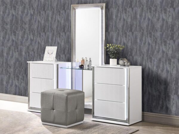 Aspen White Vanity W/ Floor Mirror & Stool