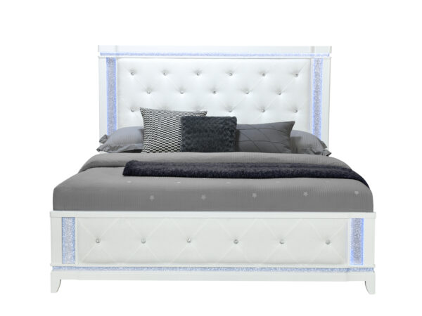 Alina White King Bed With Led