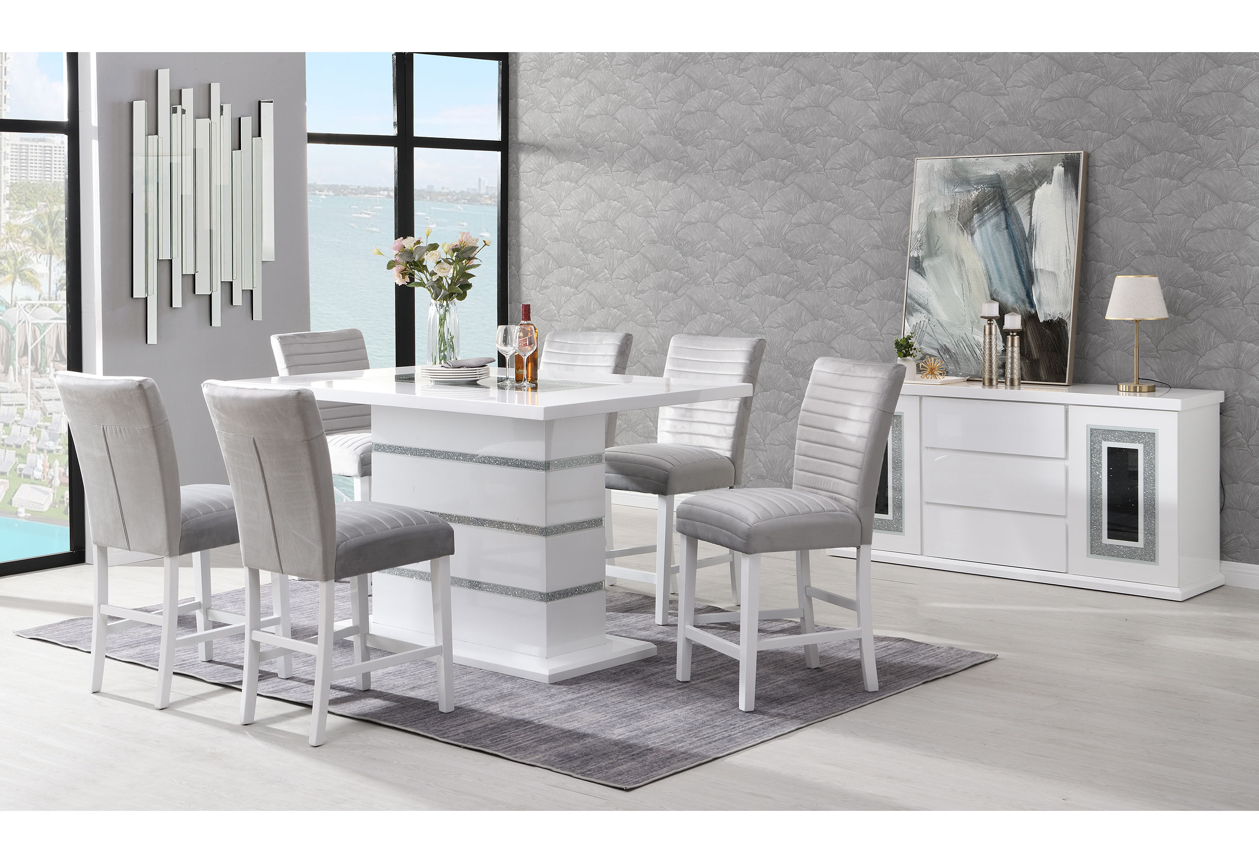 Monaco White Rectangular Bar Table + Monaco 03 Bar Stools