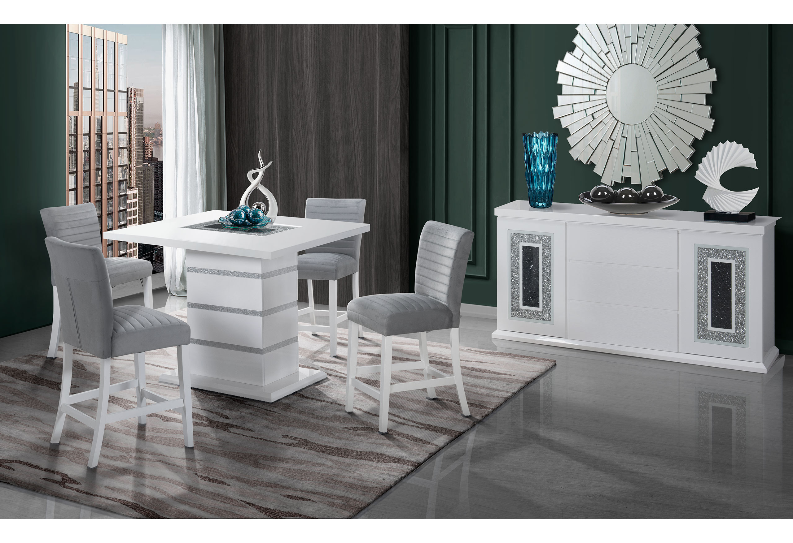 Monaco White Square Bar Table + Monaco 03 Bar Stools