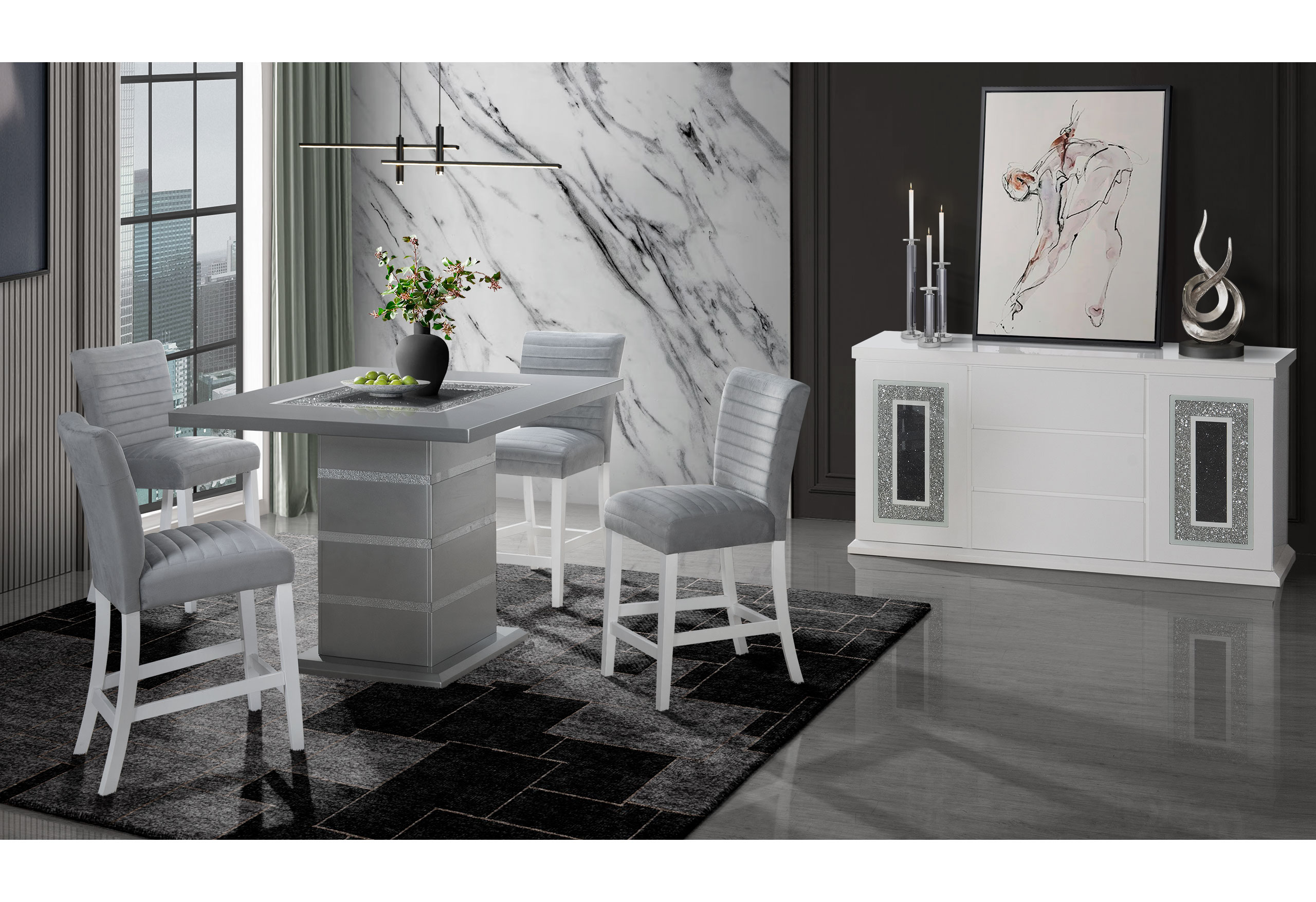 Monaco Silver Square Bar Table + Monaco 03 Bar Stools
