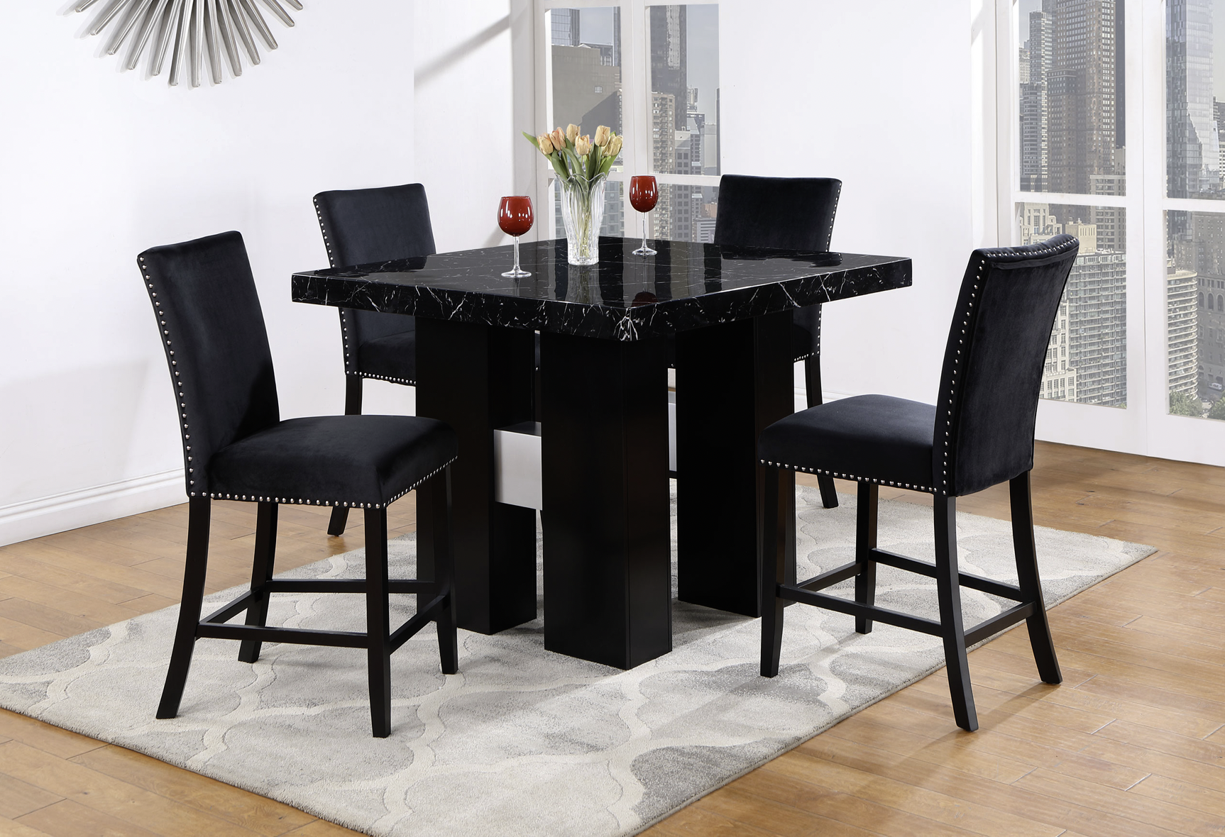 D04 Black Velvet Bar Stool