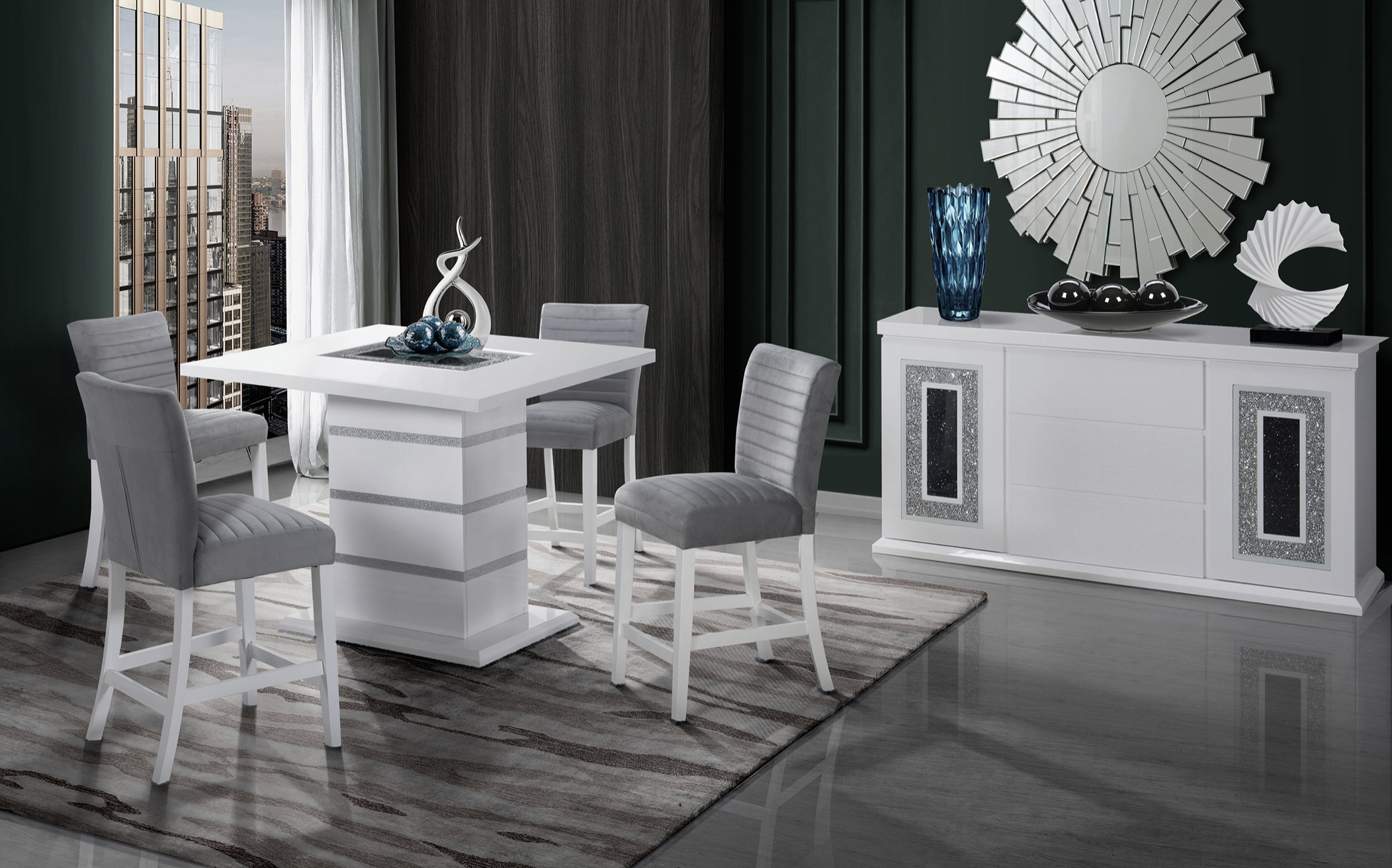 Monaco White Square Bar Table + Monaco 03 Bar Stools