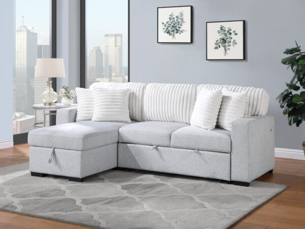 U0204 Light Gray + White Pull Out Sofa Bed
