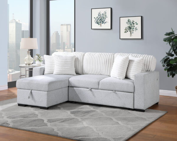 U0204 Light Gray + White Pull Out Sofa Bed