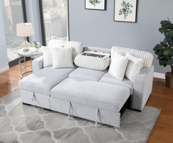 U0204 Light Gray + White Pull Out Sofa Bed