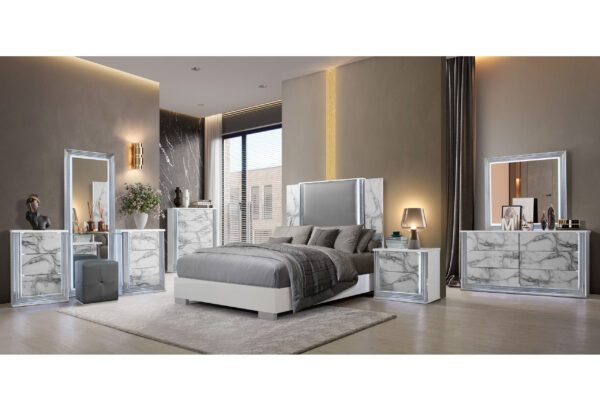 Ylime White Marble King Bed