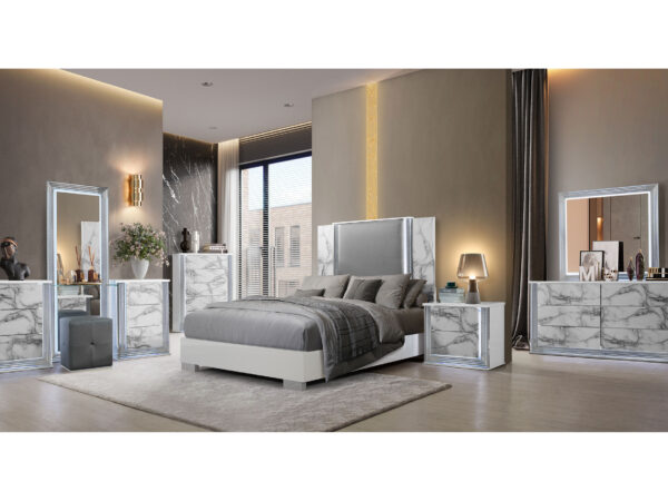 Ylime White Marble King Bed