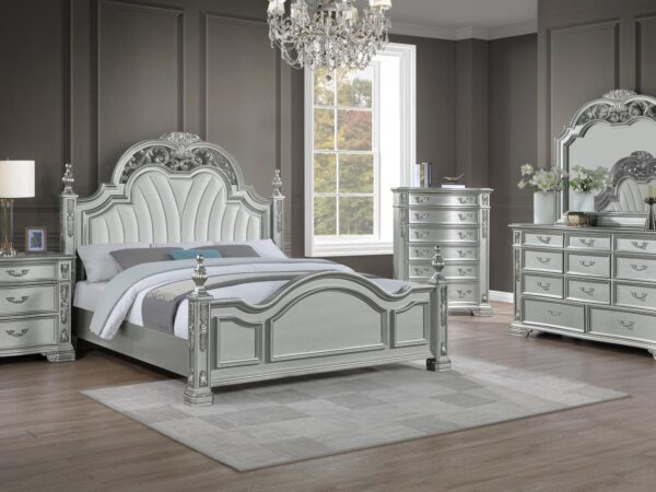B581 - Atlas Silver Queen Uph Headboard W/ HB Posts