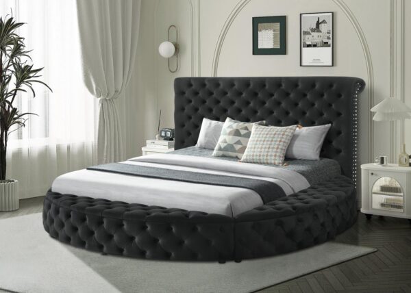 B815 - Black Round Bed King Black Headboard
