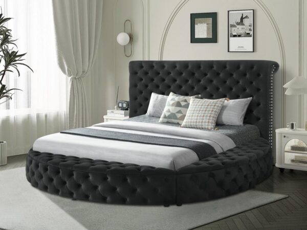 B815 - Black Round Bed Queen Black Headboard