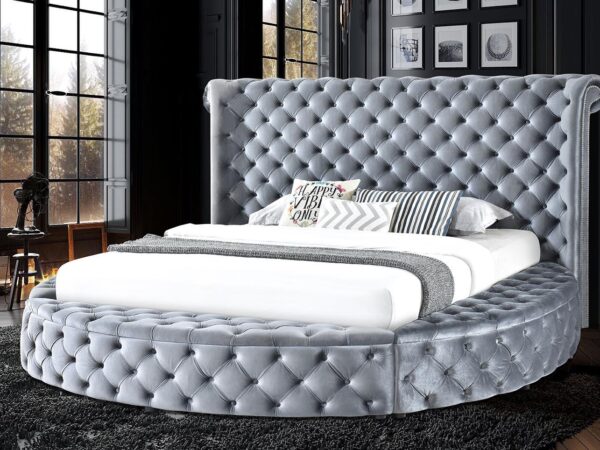 B816 - Grey Round Bed Queen Grey Headboard