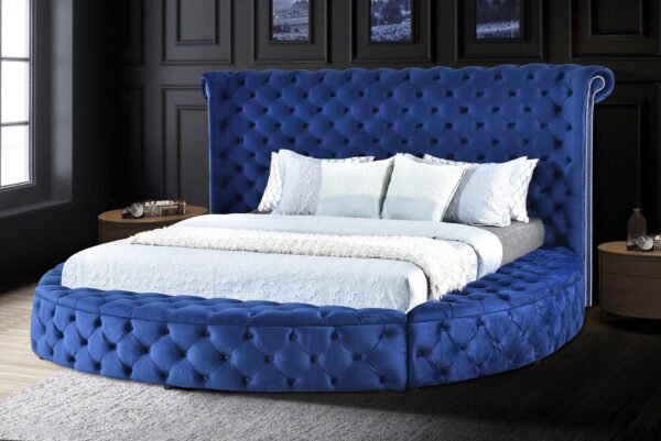 B817 - Blue Round Bed Queen Blue Headboard